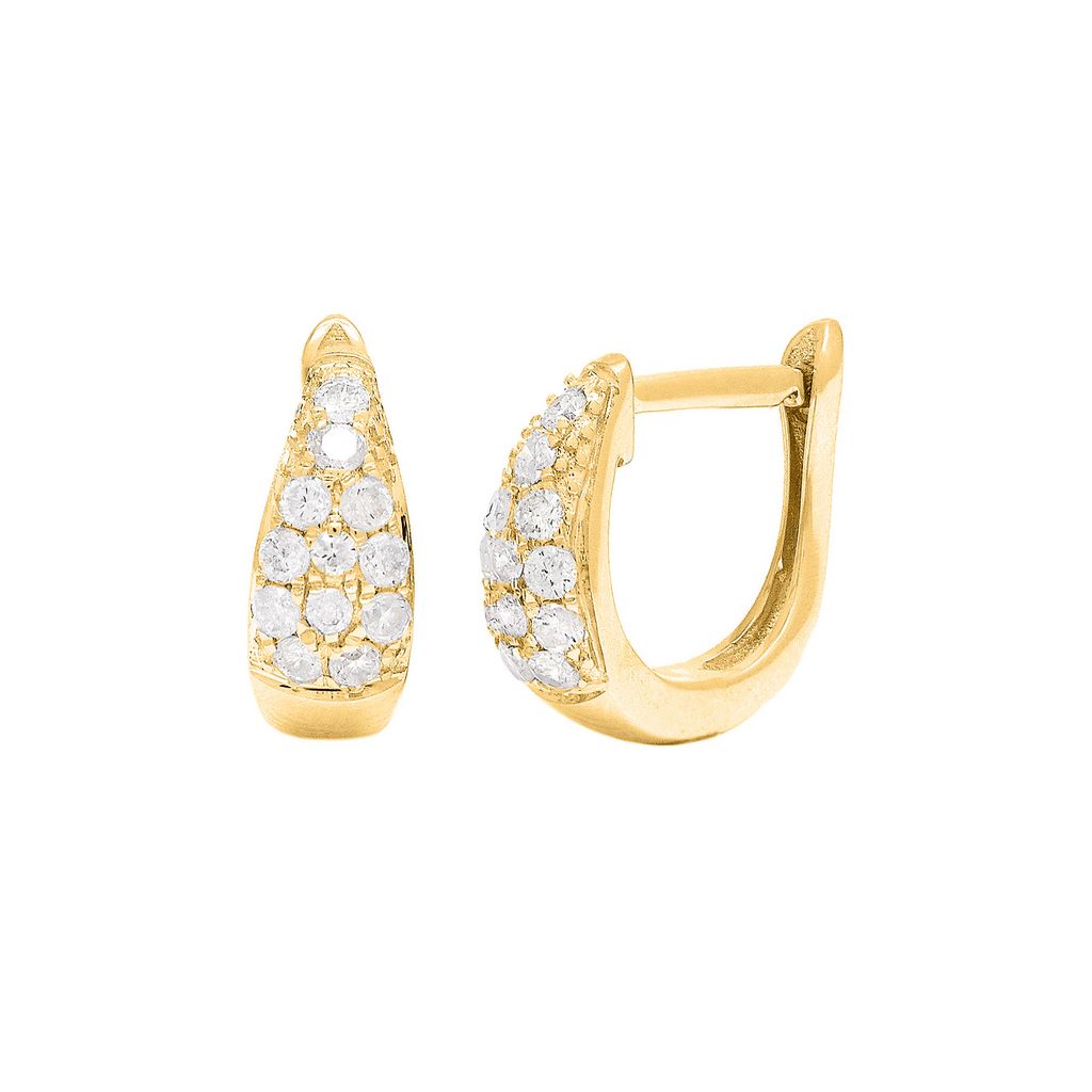 Yellow 14 Karat Pave Hoop Earrings with 24=0.25tw Round Brilliant G I Diamonds
