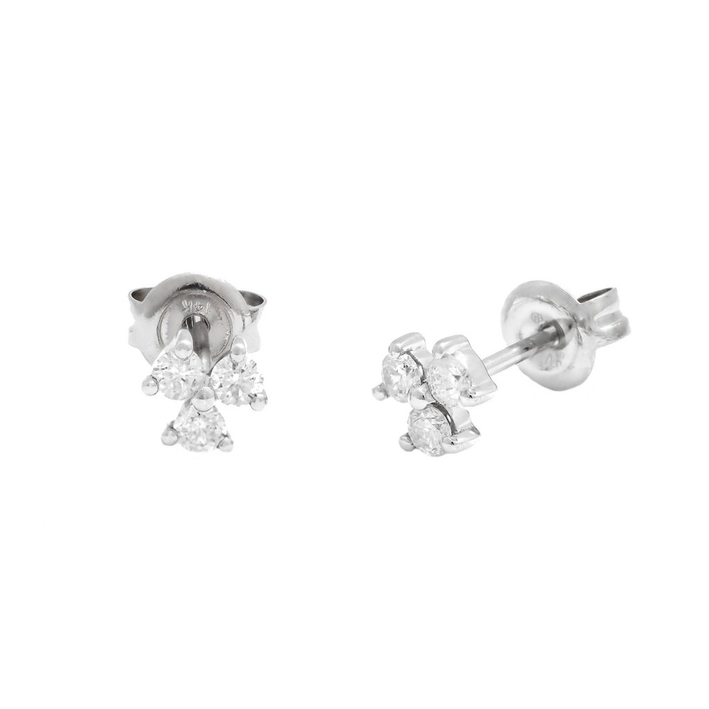 White 14 Karat Triple Diamond Stud Earrings with 6=0.28tw Round Brilliant G I Diamonds