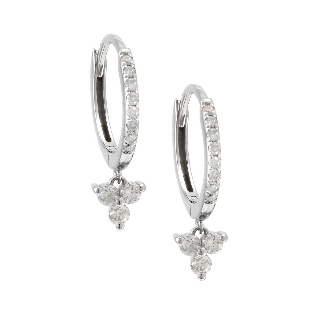 White 14 Karat Dangle Hoop Earrings with 22=0.24tw Round Brilliant G I Diamonds