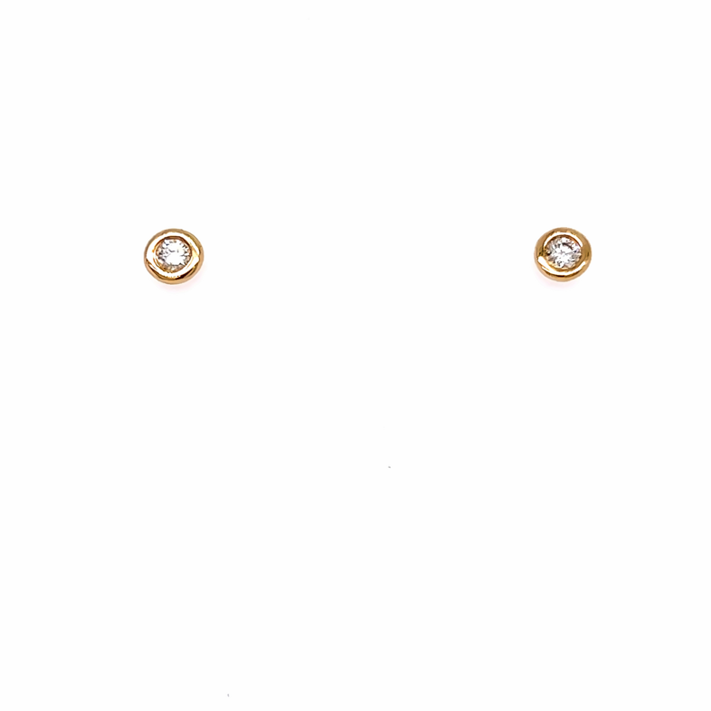Yellow 14 Karat Bezel Stud Earrings with 2=0.10tw Round Brilliant G I Diamonds
