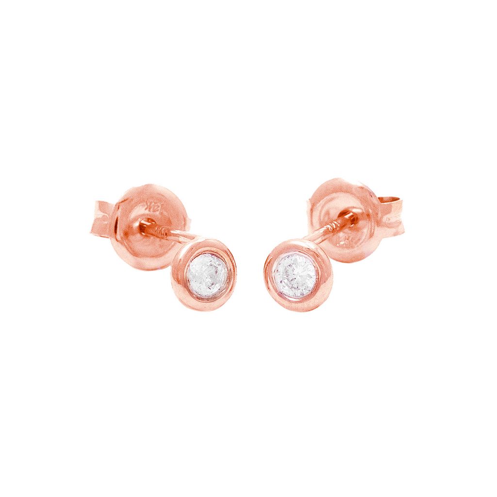 Rose 14 Karat Bezel Stud Earrings with 2=0.10tw Round Brilliant G I Diamonds