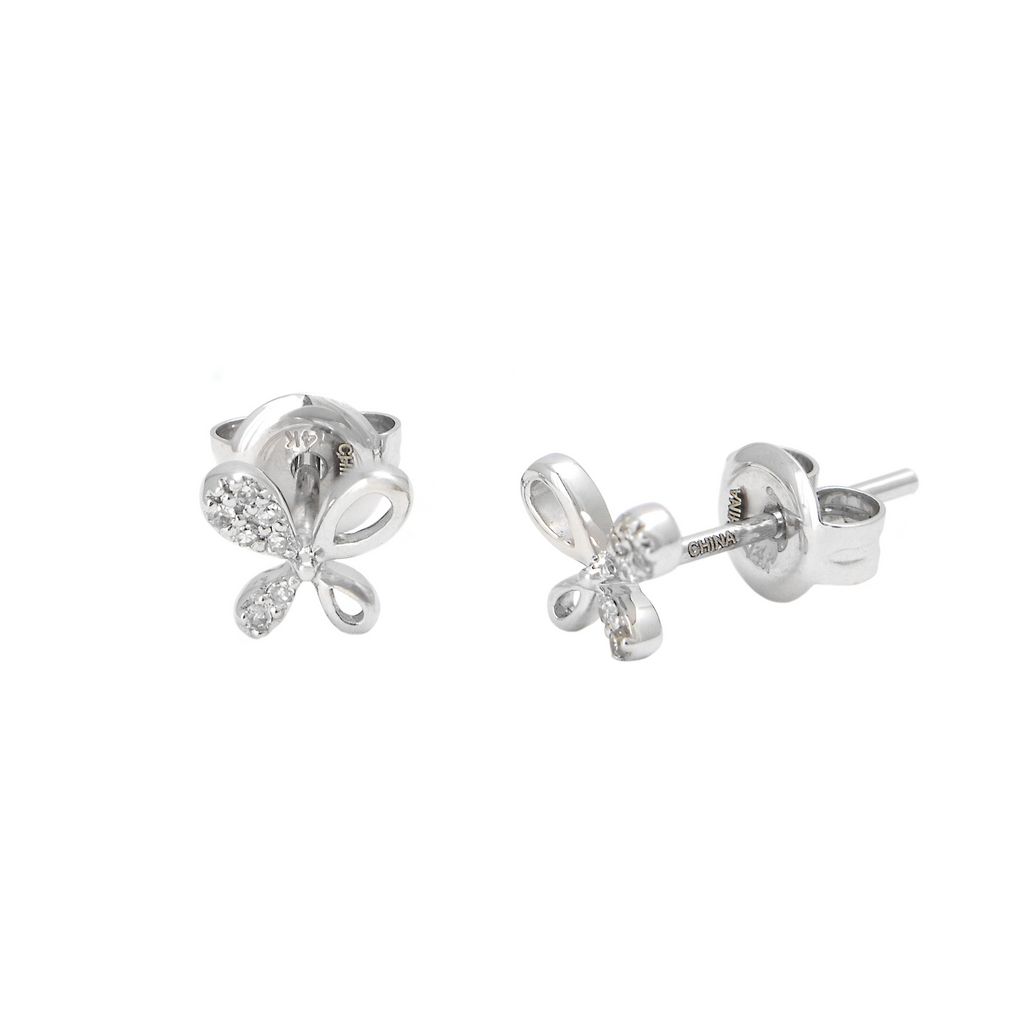 White 14 Flower Stud Earrings with 14=0.05tw Round Brilliant G I Diamonds