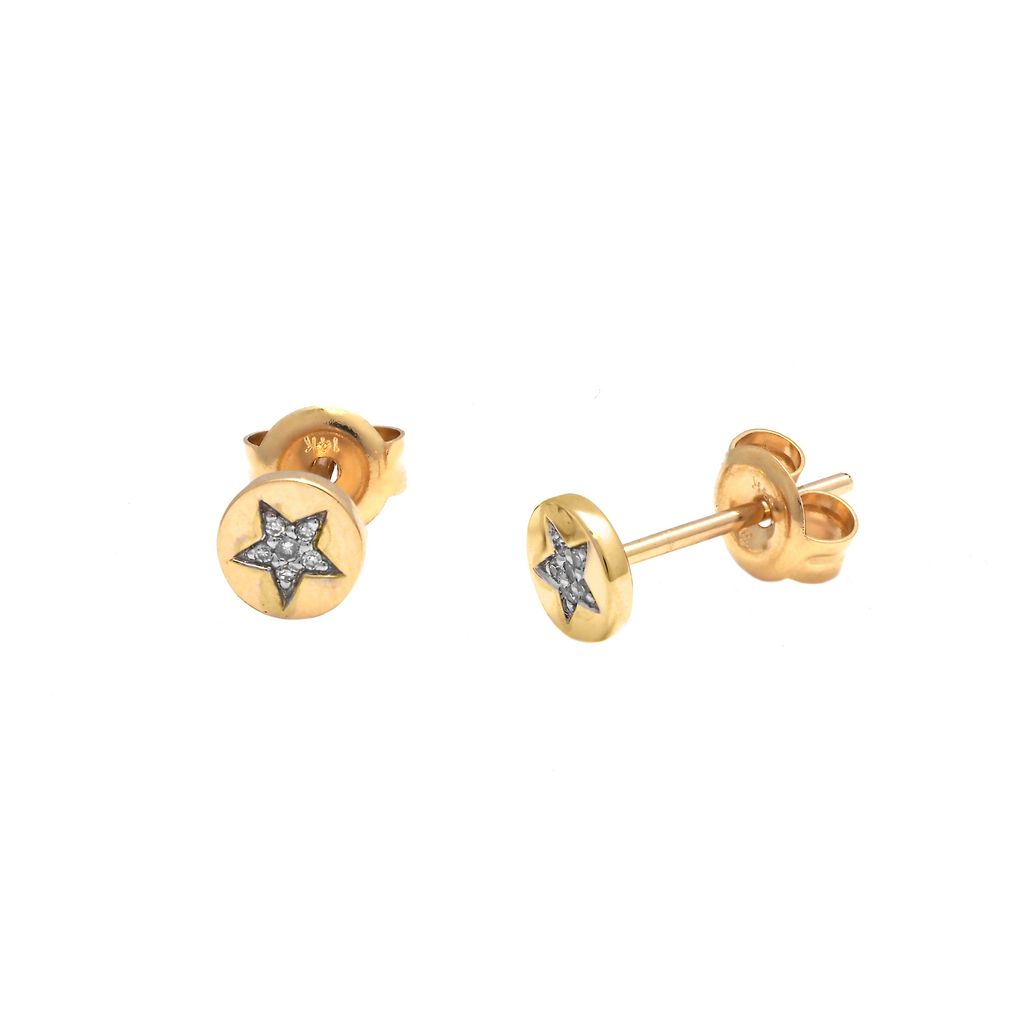 Yellow 14 Karat Star Stud Earrings with 12=0.04tw Round Brilliant G I Diamonds
