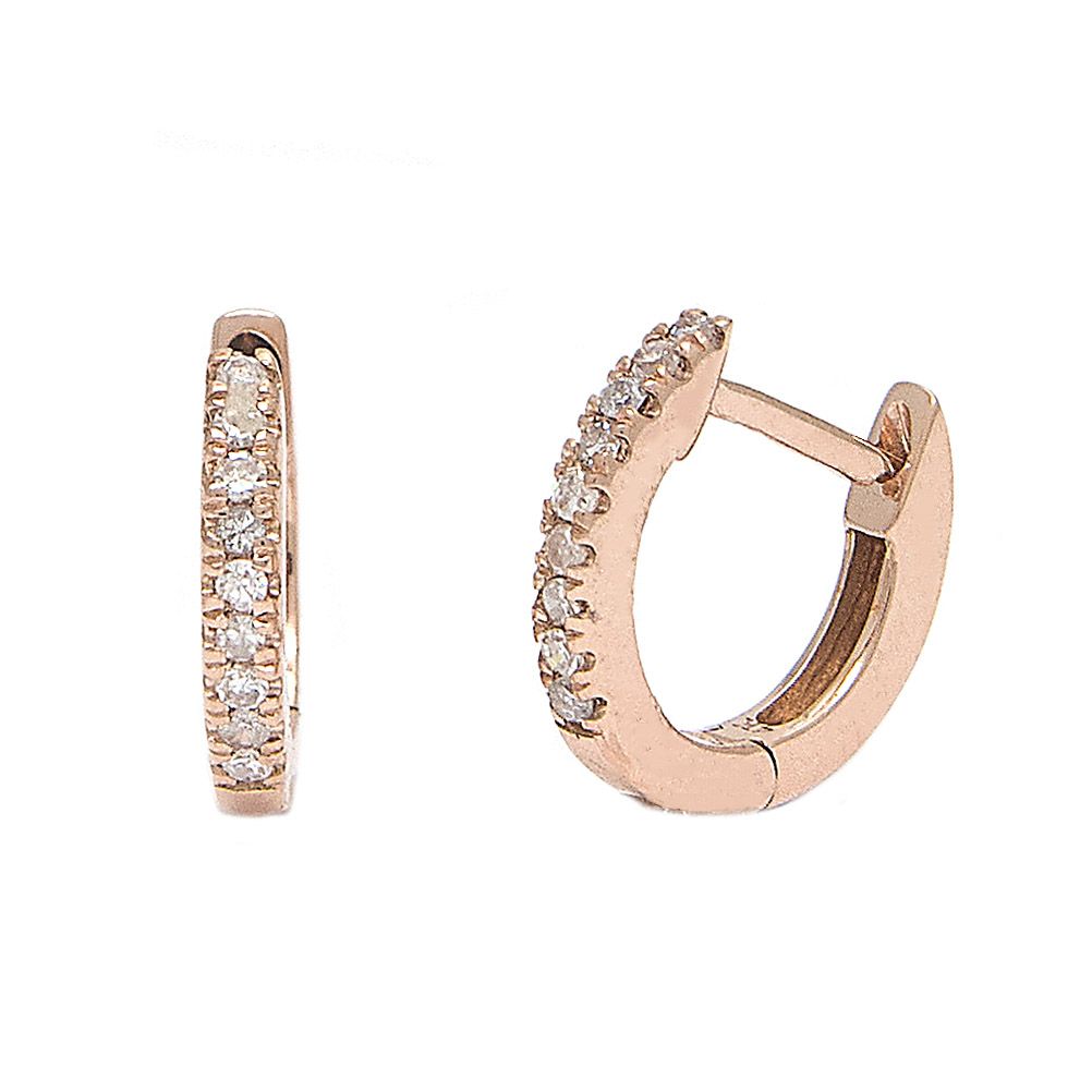 Rose 14 Karat Small Diamond Hoop Earrings with 18=0.06tw Round Brilliant G VS Diamonds