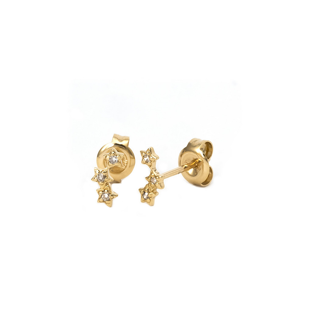 Yellow 14 Karat Star Stud Earrings with 6=0.04tw Round Brilliant G VS Diamonds