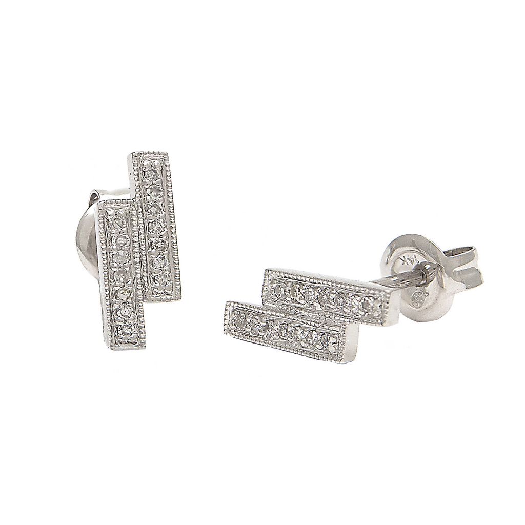 White 14 Karat Bar Stud Earrings with 28=0.09tw Round Brilliant G I Diamonds