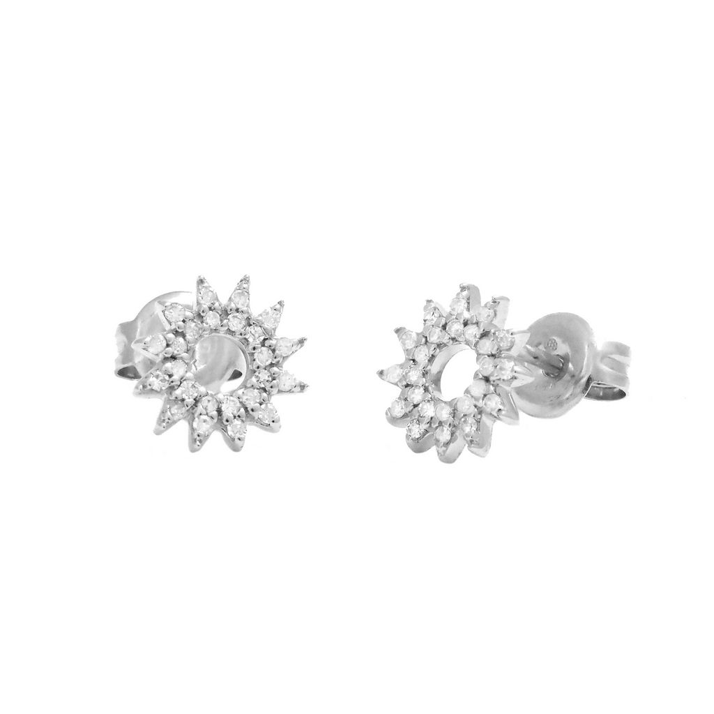 White 14 Karat Sun Stud Earrings with 48=0.15tw Round Brilliant G I Diamonds