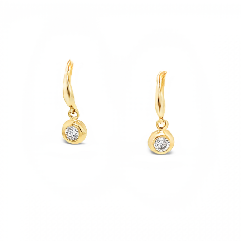Yellow 14 Karat Diamond Solitare Dangle Earrings with 2=0.20tw Round Brilliant G I Diamonds