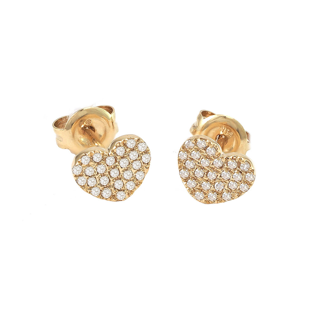 Yellow 14 Karat Diamond Heart Stud Earrings with 48=0.15tw Round Brilliant G I Diamonds