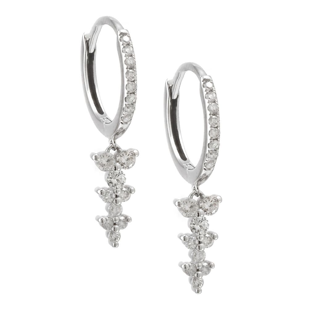 White 14 Karat Hoop and Dangle Earrings with 36=0.35tw Round Brilliant G I Diamonds