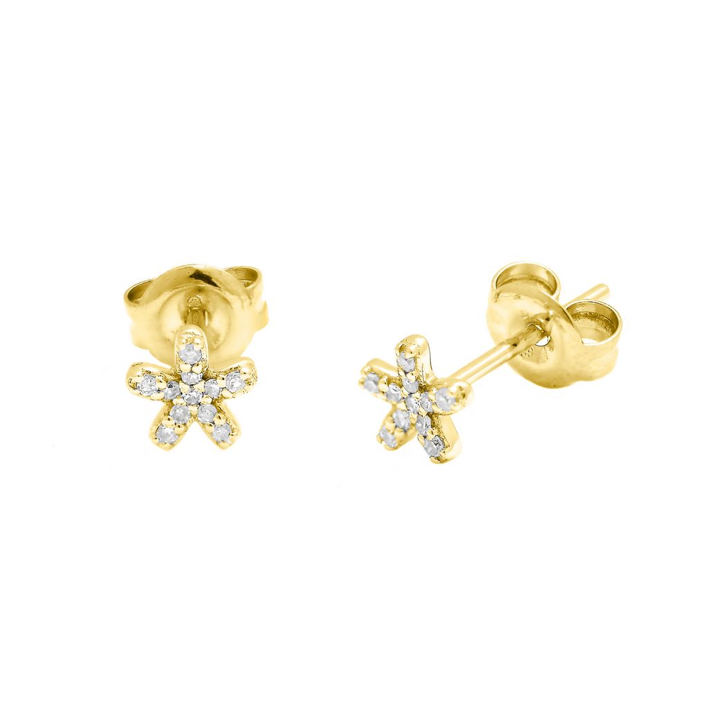 Yellow 14 Karat Star Stud Earrings with 20=0.07tw Round Brilliant G I Diamonds