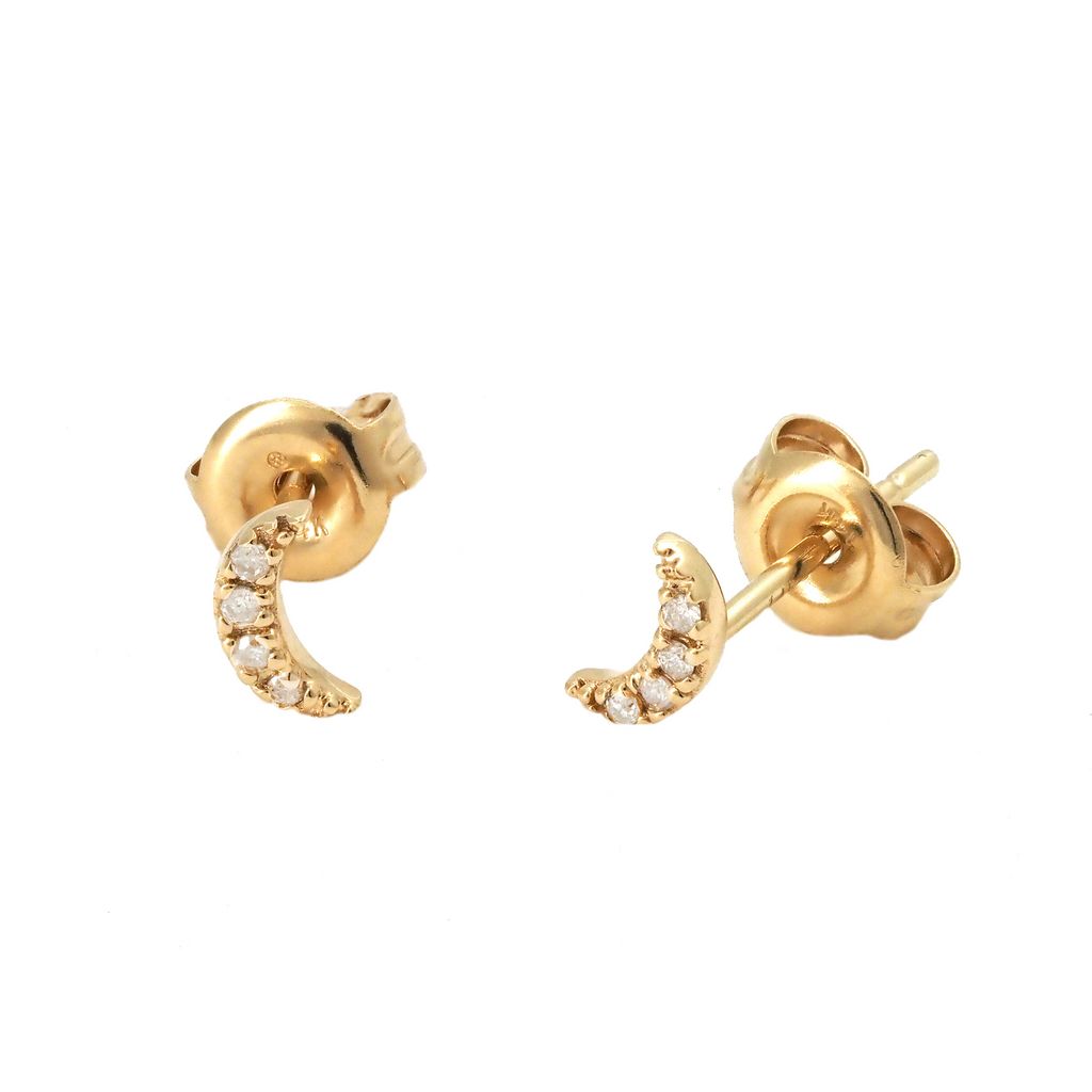 Yellow 14 Karat Moon Stud Earrings with 8=0.05tw Round Brilliant G I Diamonds