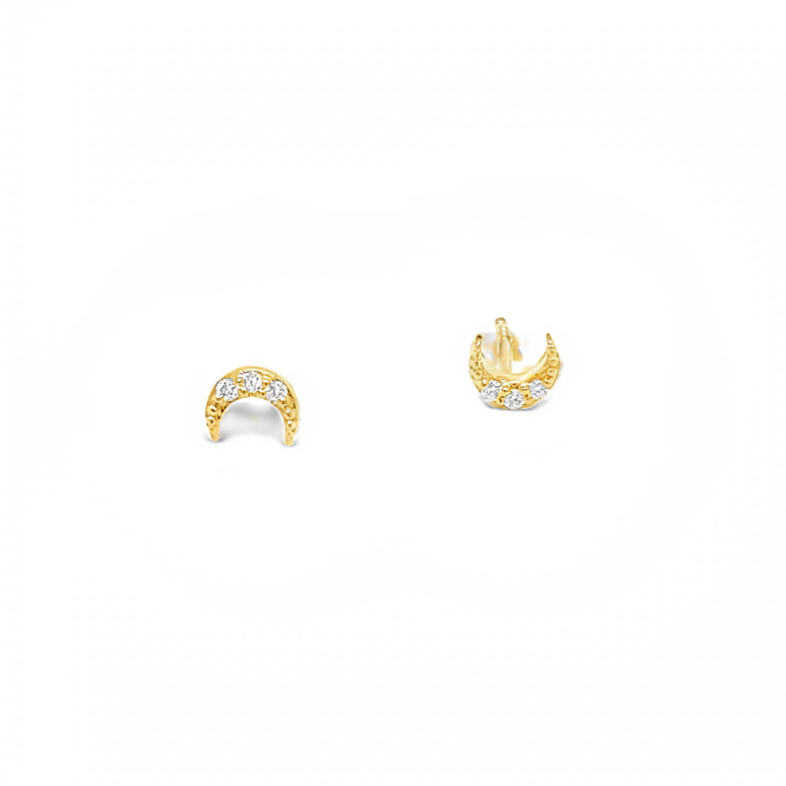 Yellow 14 Karat Moon Stud Earrings with 6=0.05tw Round Brilliant G VS Diamonds
