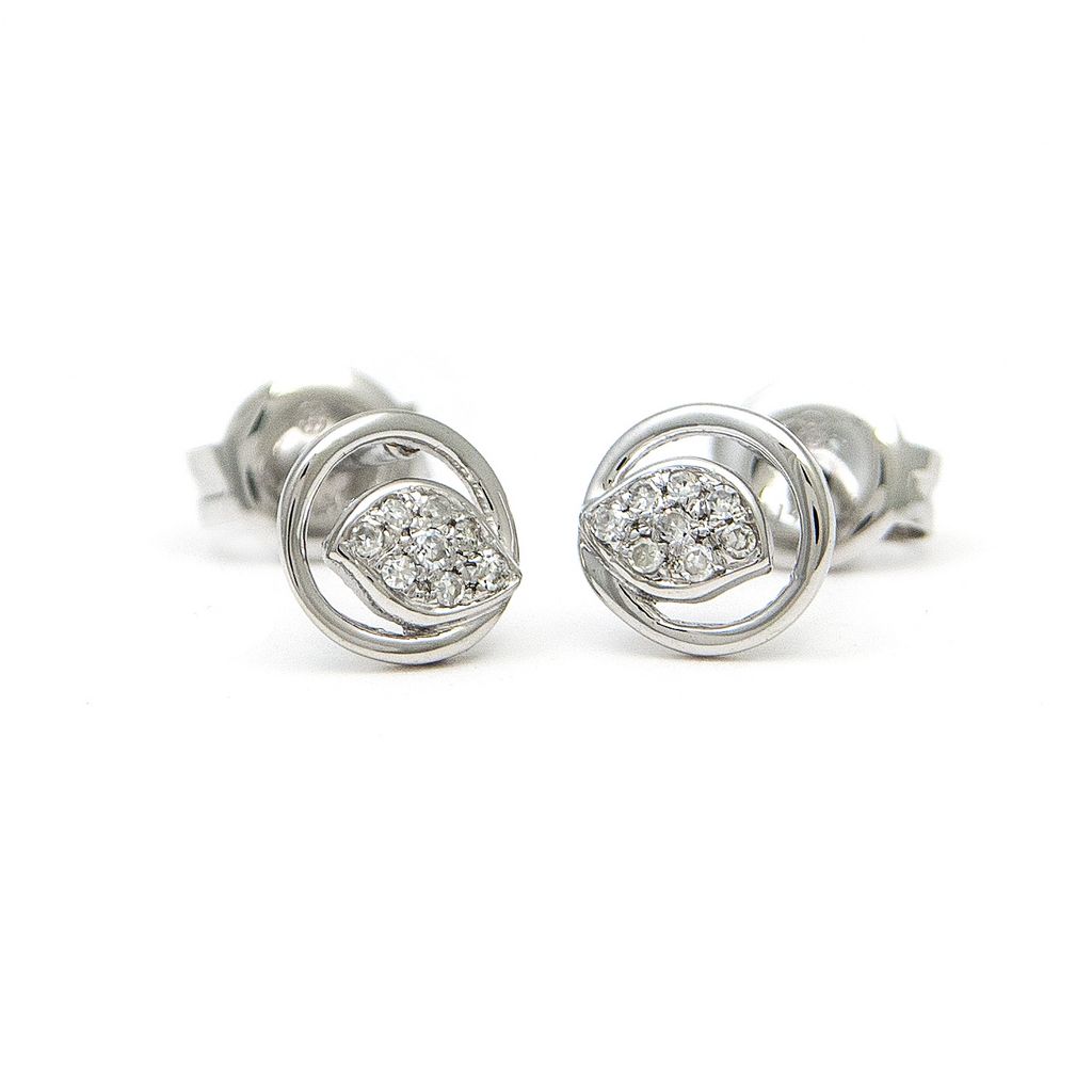 14 karat white gold micro pave earrings with 16=0.05tw single cut Diamonds