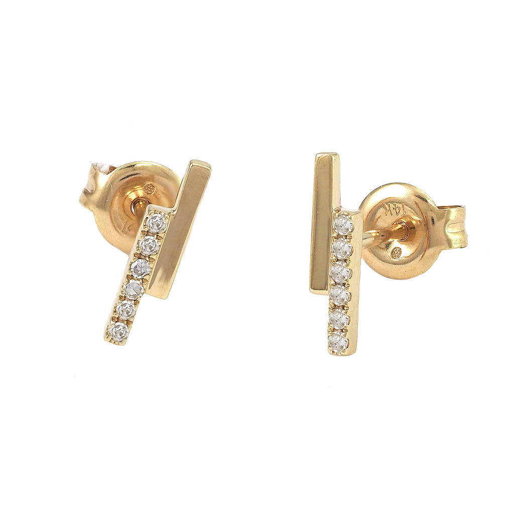 Yellow 14 Karat Bar Stud Earrings with 12=0.06tw Round Brilliant G I Diamonds