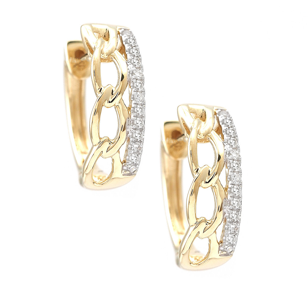 Yellow 14 Karat Small Hoop Earrings with 26=0.08tw Round Brilliant G I Diamonds