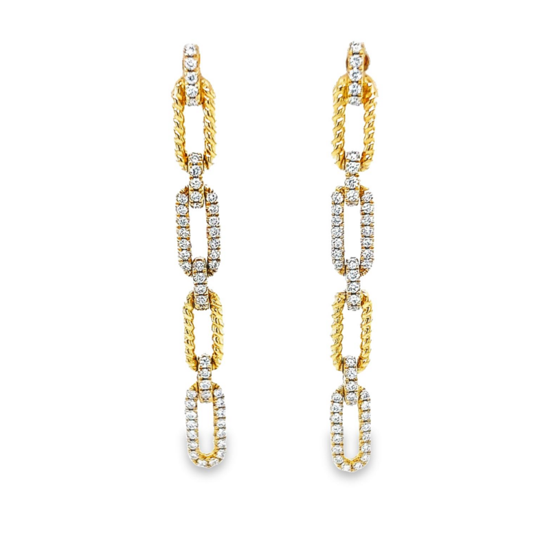 14 karat yellow gold paperclip earrings with 100=0.74total weight round brilliant G VS Diamonds