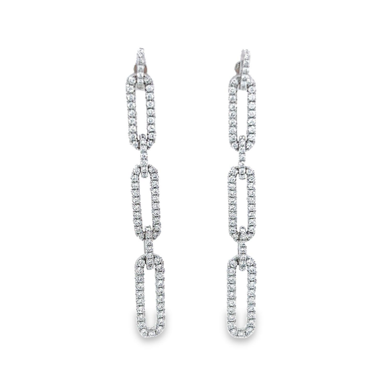 14 Karat white gold paperclip earrings with 168=1.47 total weight round brilliant G VS Diamonds