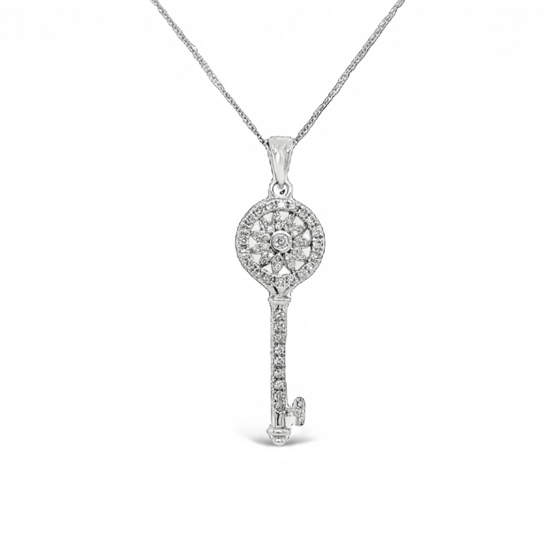 White 14 Karat Key Pendant With 56=0.61Tw Round Brilliant G Si Diamonds