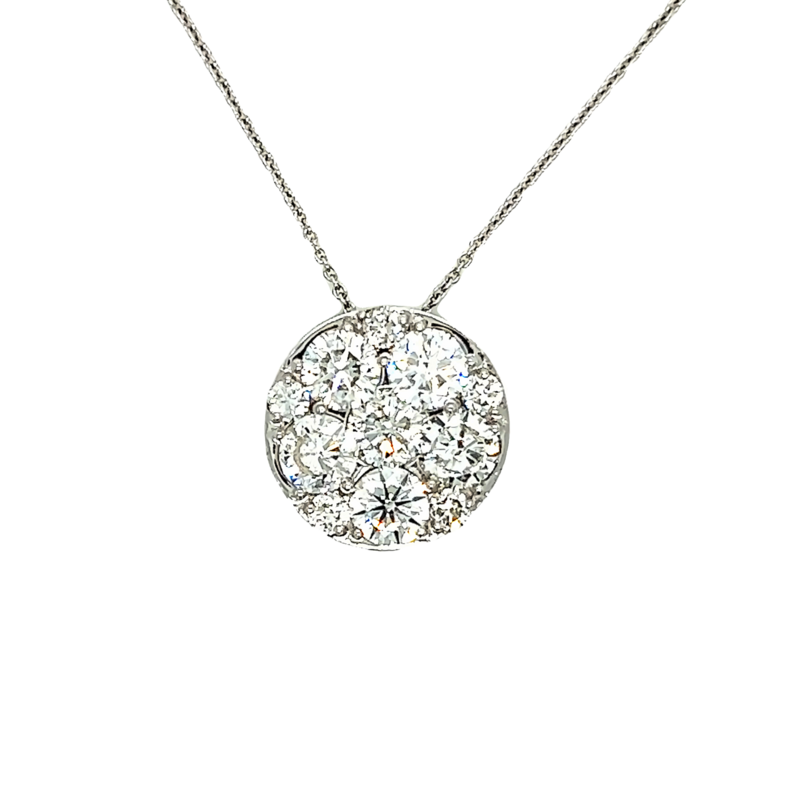 White 14 Karat Cluster Pendant With 11=2.93Tw Round Brilliant G I Diamonds