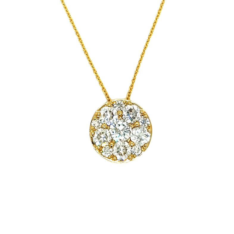 Yellow 14 Karat Cluster Pendant With 11=2.14Tw Round Brilliant G Si Diamonds