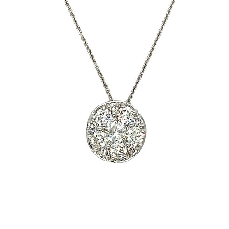 White 14 Karat Cluster Pendant with 11=2.00tw Round Brilliant G SI Diamonds