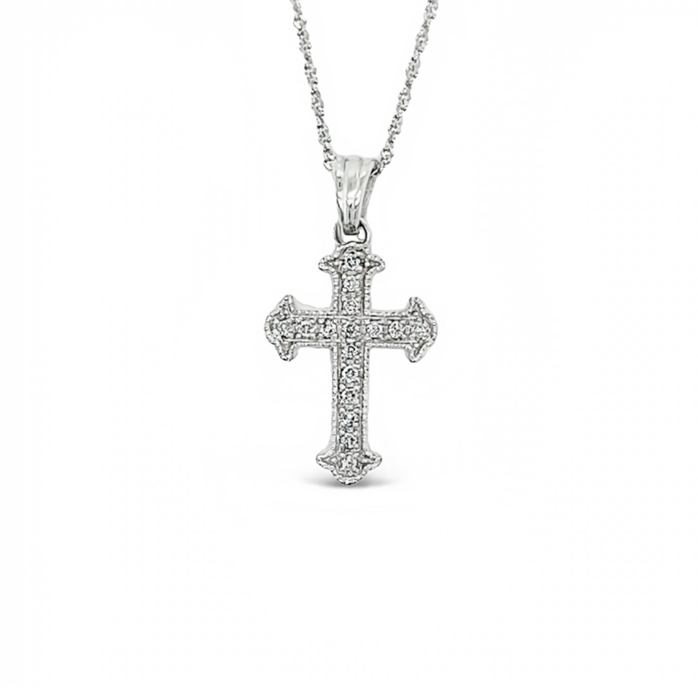 White 14 Karat Cross Pendant With 16=0.10Tw Round Brilliant G/H Si Diamonds