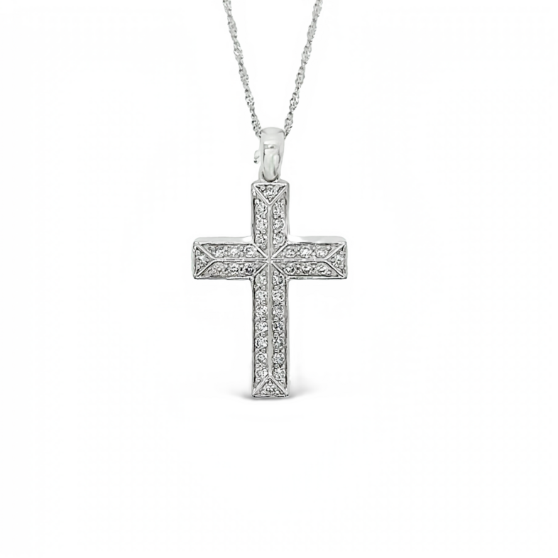 White 14 Karat Cross Pendant With 36=0.45Tw Round Brilliant G SI Diamonds