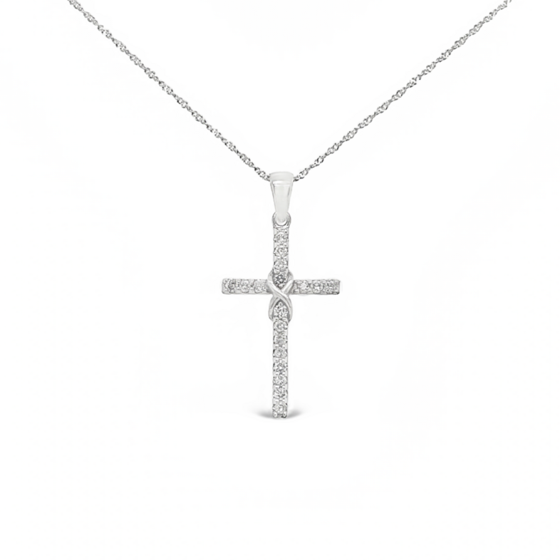 White 14 Karat Cross Pendant With 18=0.24Tw Round Brilliant G SI Diamonds