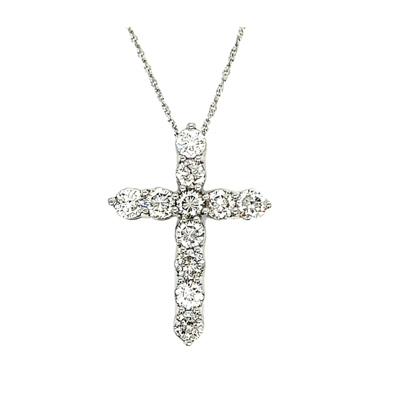 White 14 Karat Cross Pendant With 11=1.55Tw Round Brilliant G SI Diamonds