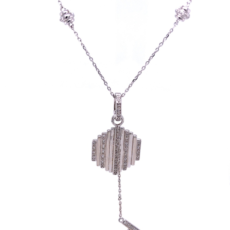 Sterling Silver Adjustable Pendant Necklace With 51=0.15TW Round Brilliant G I Diamonds 16"-18"