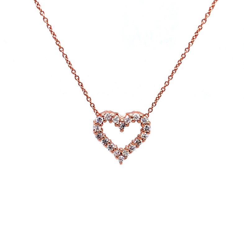 14 Karat Rose Gold Heart Pendant With 18=0.23TW Round Brilliant G VS Diamonds