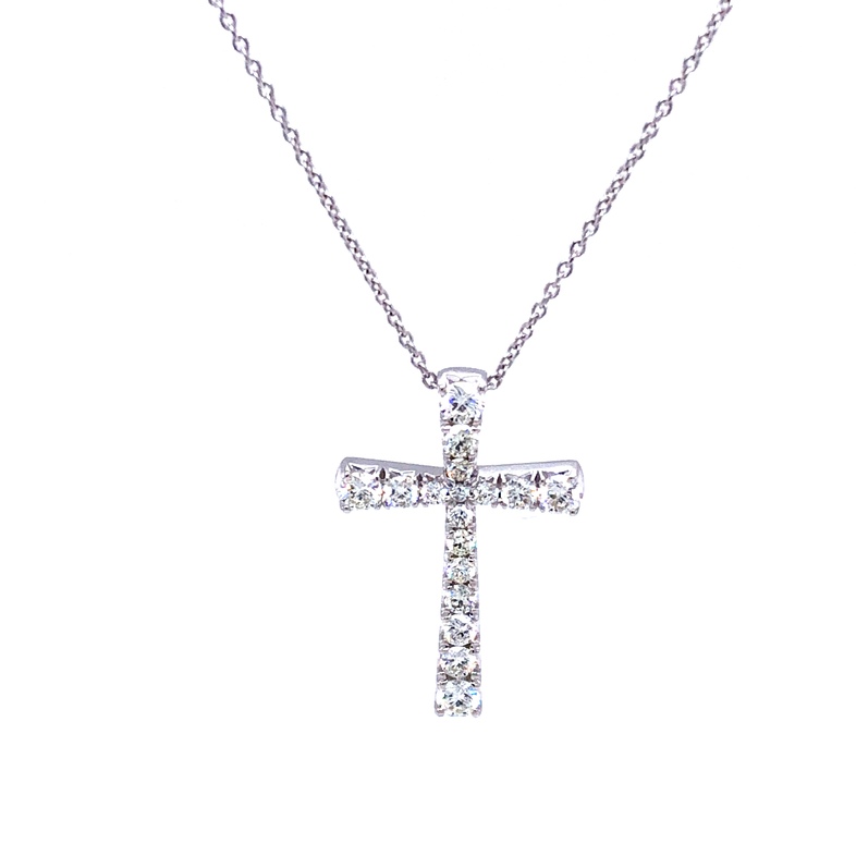 14 Karat white gold Cross Pendant With 17=0.50TW Round Brilliant G VS2 Diamonds