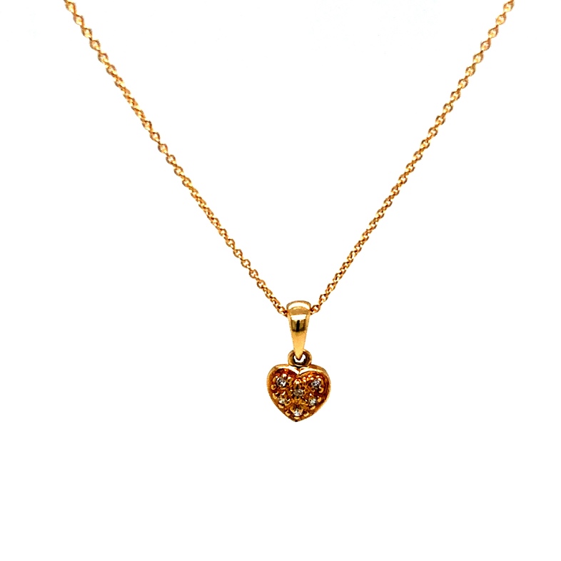 14 Karat Yellow Gold Diamond Heart Pendant 18"