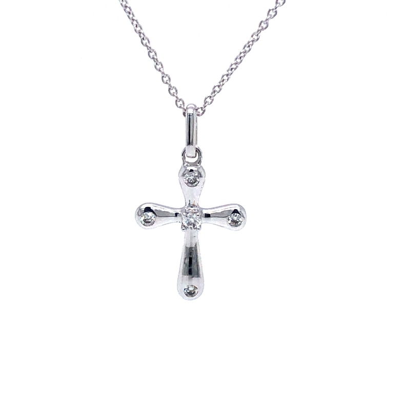 14 Karat white gold cross Pendant With 5=0.06Tw Round Brilliant G VS Diamonds.