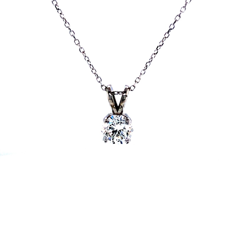 14 Karat white gold solitaire pendant Length 18 with one 0.70ct Round Brilliant H VS1 Diamond