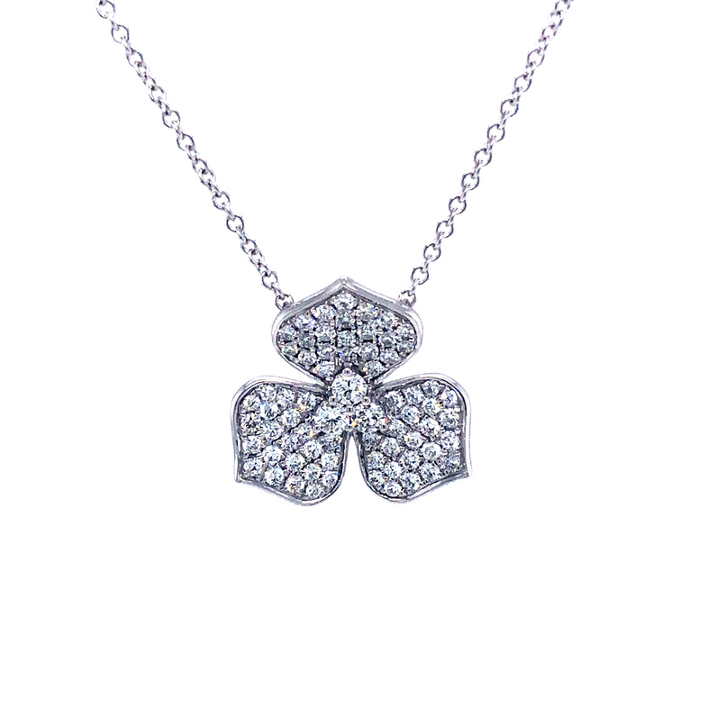 14 karat white gold flower pendant with 90=0.7 total weight round brilliant G VS Diamonds