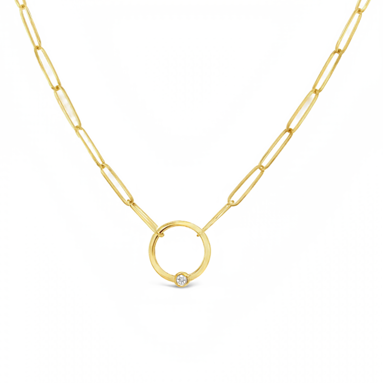Yellow 14 Karat Circle Pendant With One 0.03Ct Round Brilliant Diamond