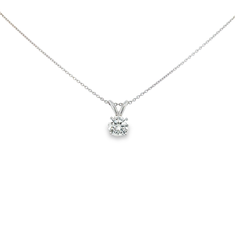14 Karat white gold solitaire pendant with one 0.50ct Round Brilliant H I2 Diamond