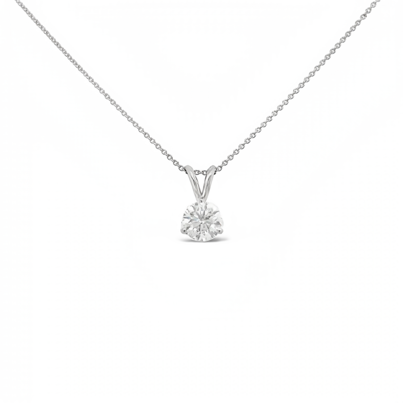 14 Karat white gold solitaire pendant with One 1.00Ct Round Brilliant J I2 Diamond