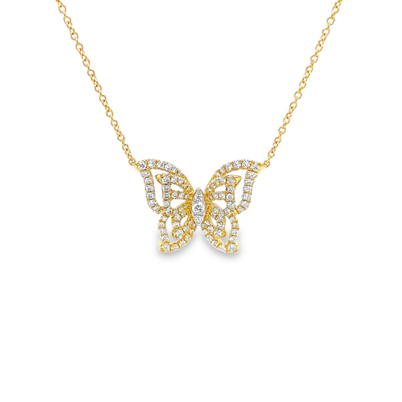 14 Karat yellow gold butterfly pendant with 93=0.59 total weight round brilliant G VS Diamonds