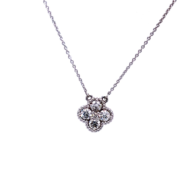 14 Karat white gold cluster Pendant Length 18 with 5=0.31tw Round Brilliant H/I SI Diamonds