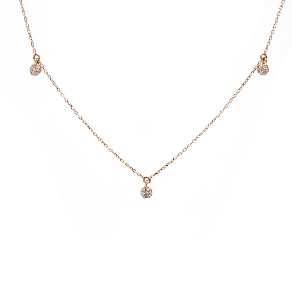 Rose 14 Karat Station Necklace with 21=0.07tw Round Brilliant G I Diamonds