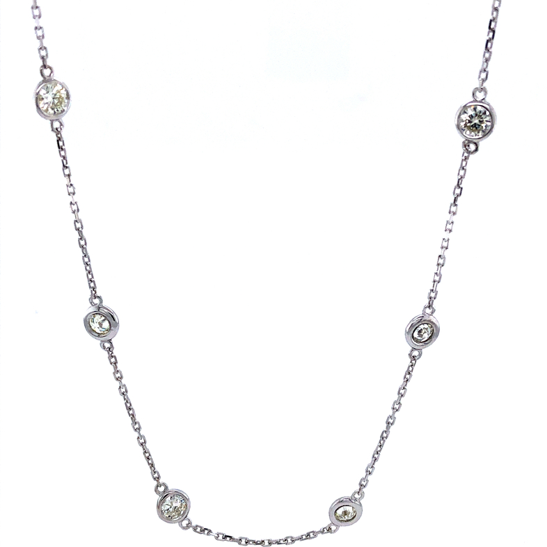 White 14 Karat diamonds by the yard necklace 18" With 14=3.00TW Round Brilliant Cut G SI2 Diamonds.