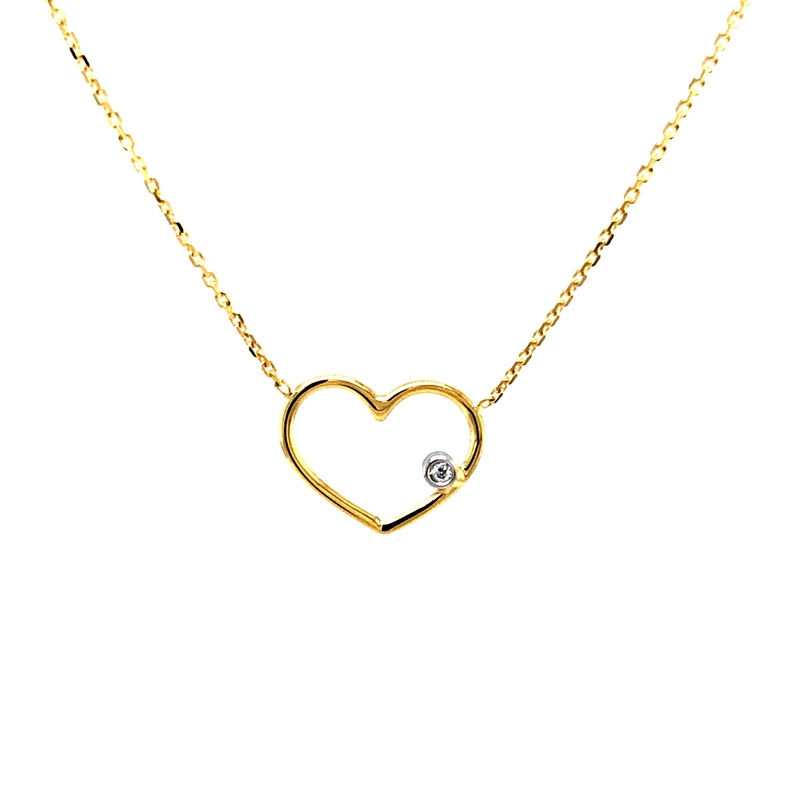 14 Karat Yellow Gold Wire Heart Diamond Pendant with Adjustable Chain