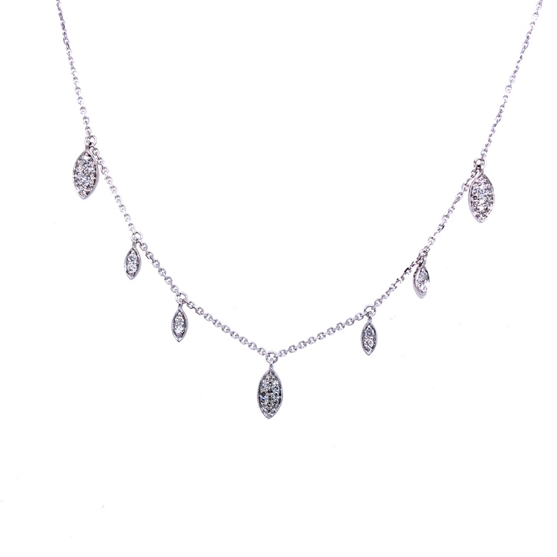 14 Karat white gold station necklace with 38=0.19Tw Single Cut H SI Diamonds