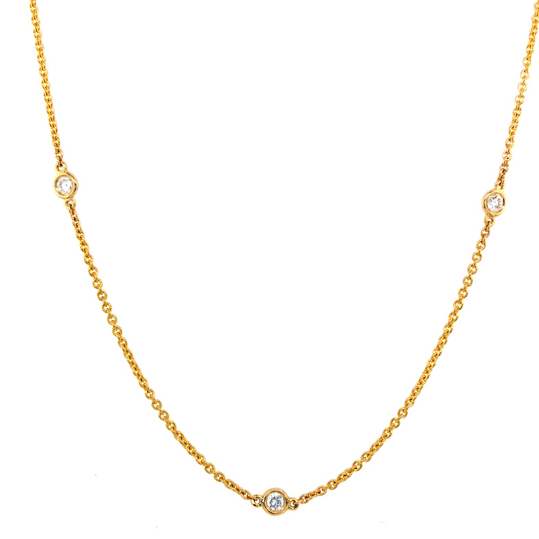 Lady s Yellow 14 Karat Station Necklace With 7=0.51Tw Round Brilliant G Vs Diamonds