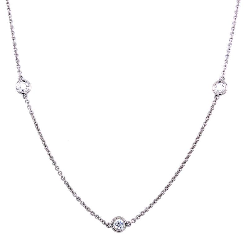 14 Karat white gold diamonds by the yard necklace with 7=1.97tw Round Brilliant G VS Diamonds
