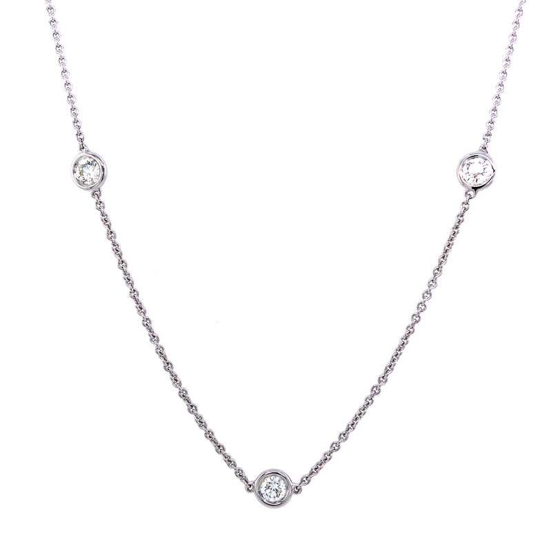 14 Karat White Gold Diamonds By The Yard  Necklace With 7=1.50TW Round Brilliant G VS Diamonds 18"-20"