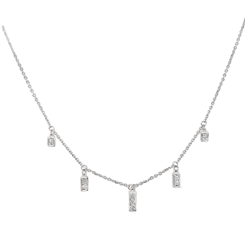 White 14 Karat Station Necklace With 9=0.10Tw Round Brilliant G Vs Diamonds